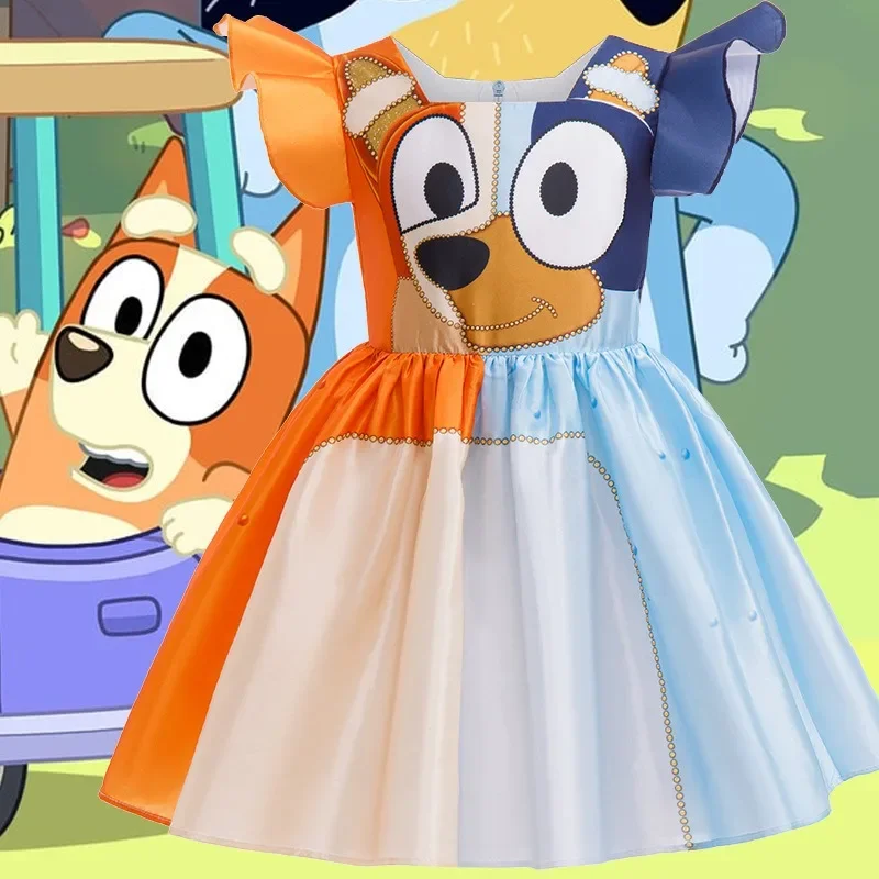 

Bluey Girl Cosplay Animated Movie Cute Cartoon Dress Christmas Carnival Birthday Gift Orange Printed Fluffy Skirt