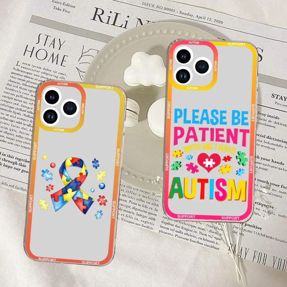 Puzzle Autism Awareness Phone Case For Samsung S20 S21 S22 S23 ULTRA PLUS LITE Transparent Shell