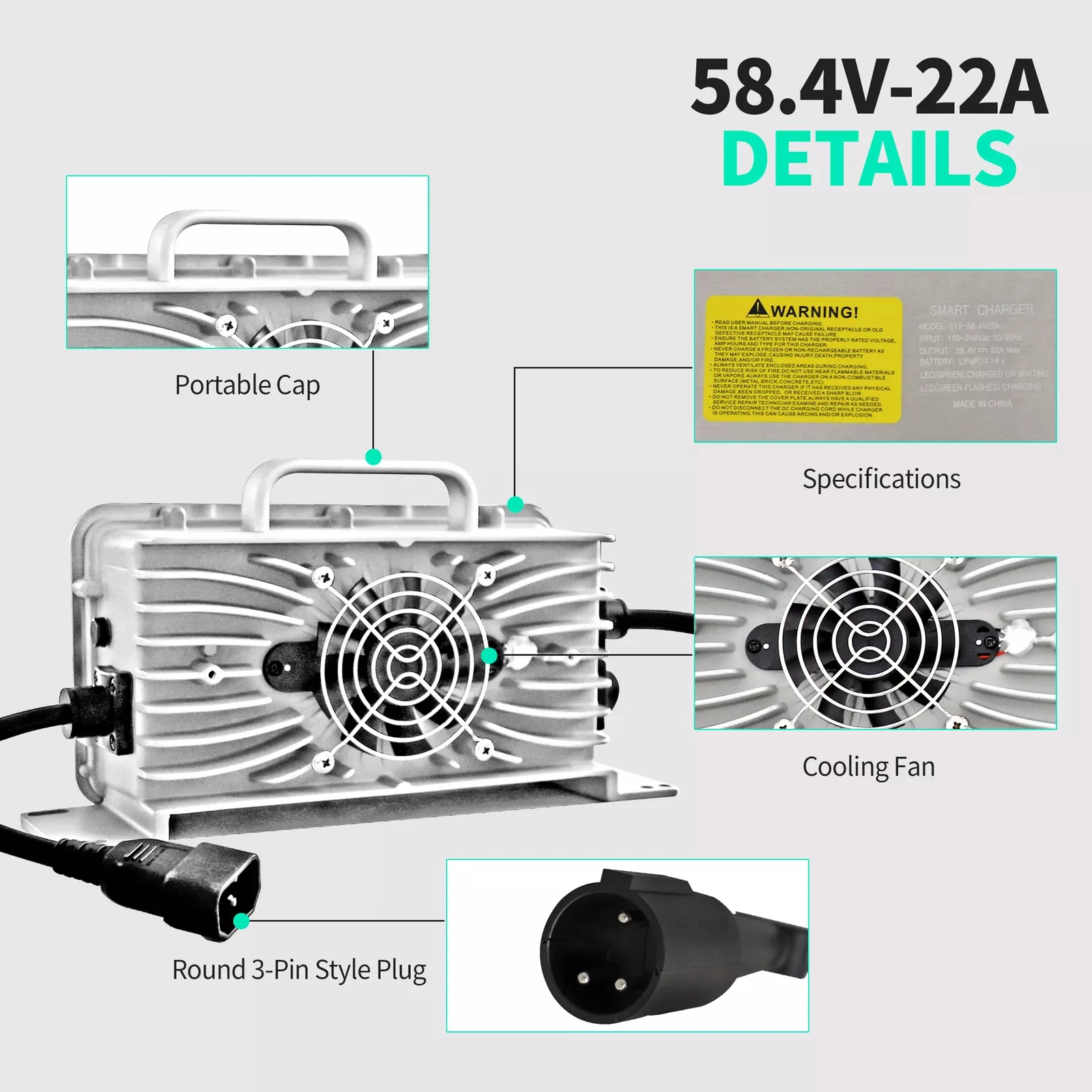 58.4V 22A Golf Cart Battery Charger Compatible With Club Car Precedent Tempo Onward, Charger for Lithium Battery