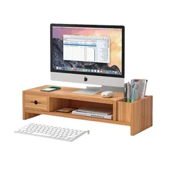 desktop computer monitor stand with drawer increase Office desktop storage keyboard shelf wood organizer monitor holder white