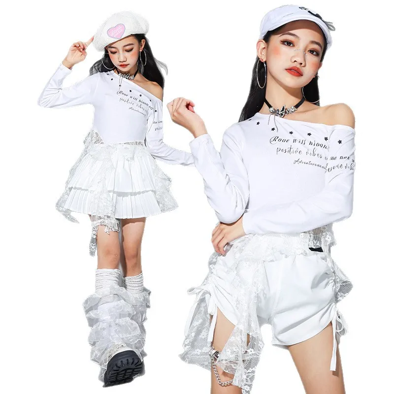 

Крутой укороченный топ с открытыми плечами и брюки-карго в стиле K-pop для девочек ‌ Детская уличная одежда в стиле хип-хоп ‌ Пышная юбка для девочек, детская одежда для джазовых танцев, для танцевальных групп