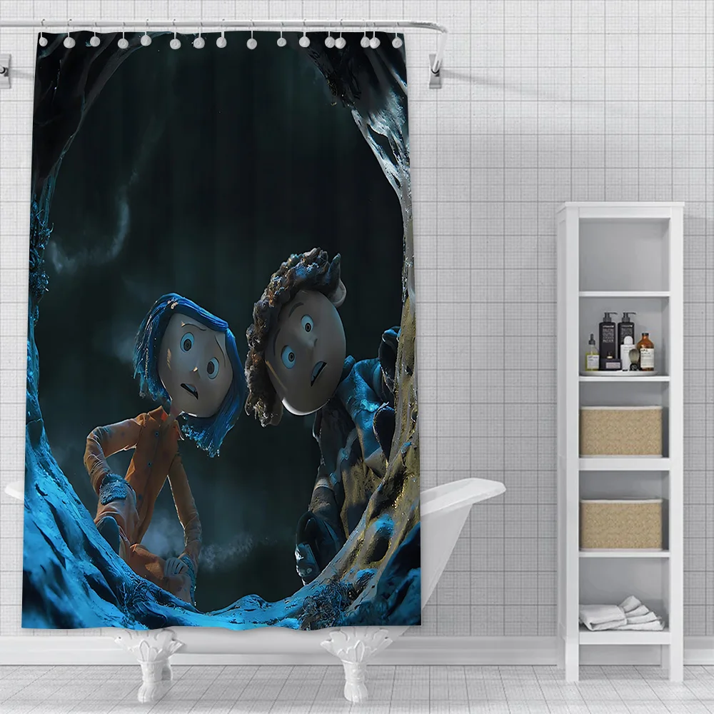 Anime Horror Film C-Coralines Shower Curtain Waterproof Polyester Fabric Paint Bath Curtains Home Bathroom Decor Curtain Hook