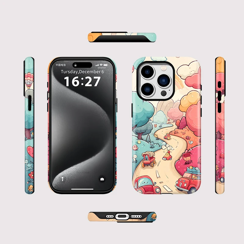 Fcicicase Cartoon-Muster-Hülle für iPhone 16 15 14 Pro Max 11 12 13 Pro für Magsafe magnetische kabellose Lade-Acryl-TPU-Abdeckung