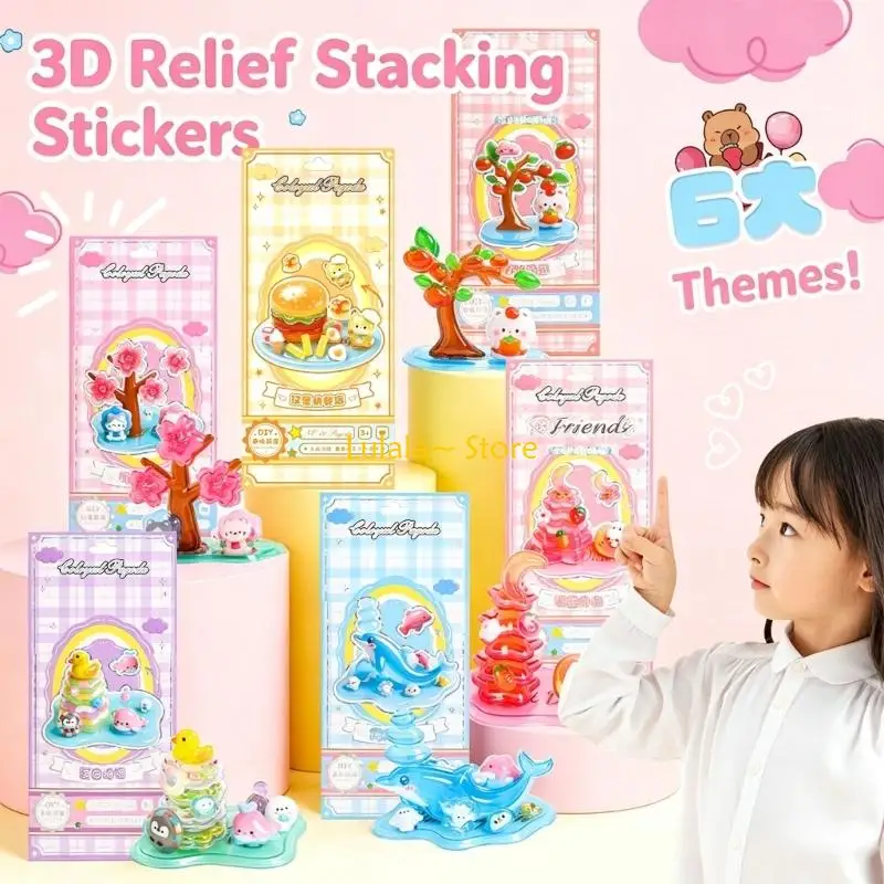 Y4QA Cartoon Resin Decorative Stickers Lovely Relief Stickers Office School Supplies For Art Projects And Home Decorations