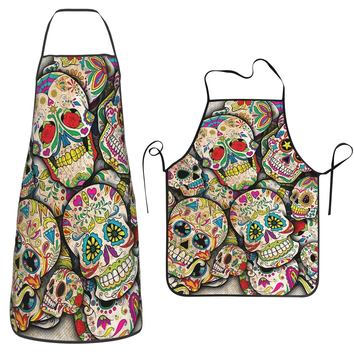 Sugar Skull Collage Apron Chef Baking Tablier Sleeveless Bib Kitchen Cleaning Pinafore for Women Men Painting