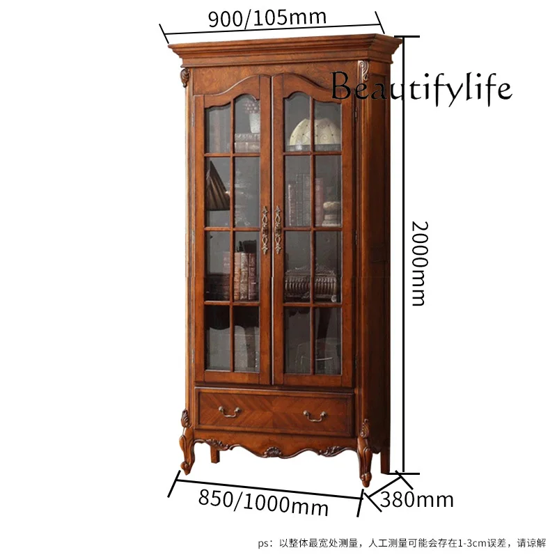 Solid wood bookcase American double door bookcase, European small apartment study floor locker 1 meter