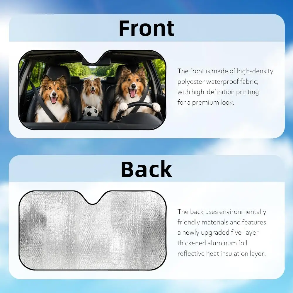Shetland Sheepdog Soccer Sun Visor Car Front Windshield Sun Shade Foldable Reflective UV Protection Heat Insulation Cover view 4