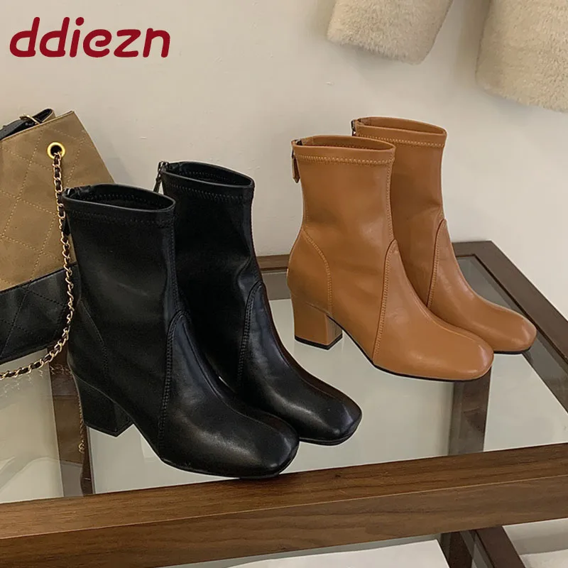 

New Winter Autumn Fashion Stiletto Heeled Women Ankle Boots Shoes Female Zippers Ladies Short Modern Boots With Heels Footwear