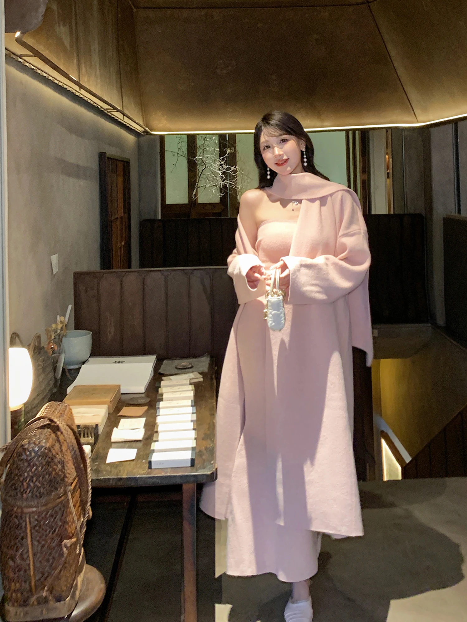 

Kogoro Home 2026 Spring New Knitted Open Cardigan Jaet Women's Korean Sle Lazy Long Sve Knitted Set Women