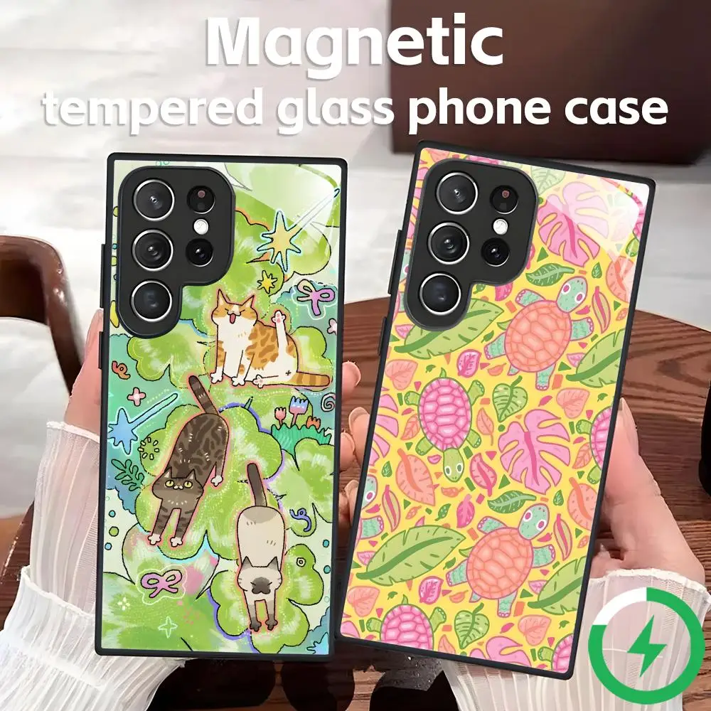 Animal pattern Phone Case For Samsung S26 S25 S24 S23 S22 S21 S20 Plus Ultra Note20 Glass Magnetic Case