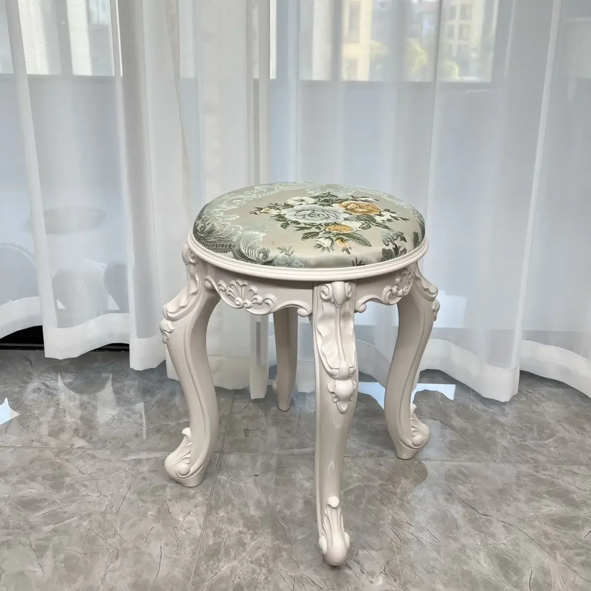 Household Living Room Makeup Stools Durable High Stool French Stool European Style Flower Pattern Ottomans Living Room Furniture