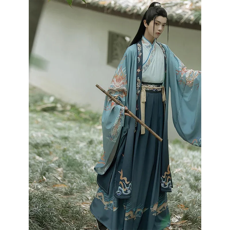 Chinese Style Traditional Hanfu Tang Dynasty Folk Dance Costumes Retro Fashion Swordsman Fusion Hanbok Cosplay Personality Man