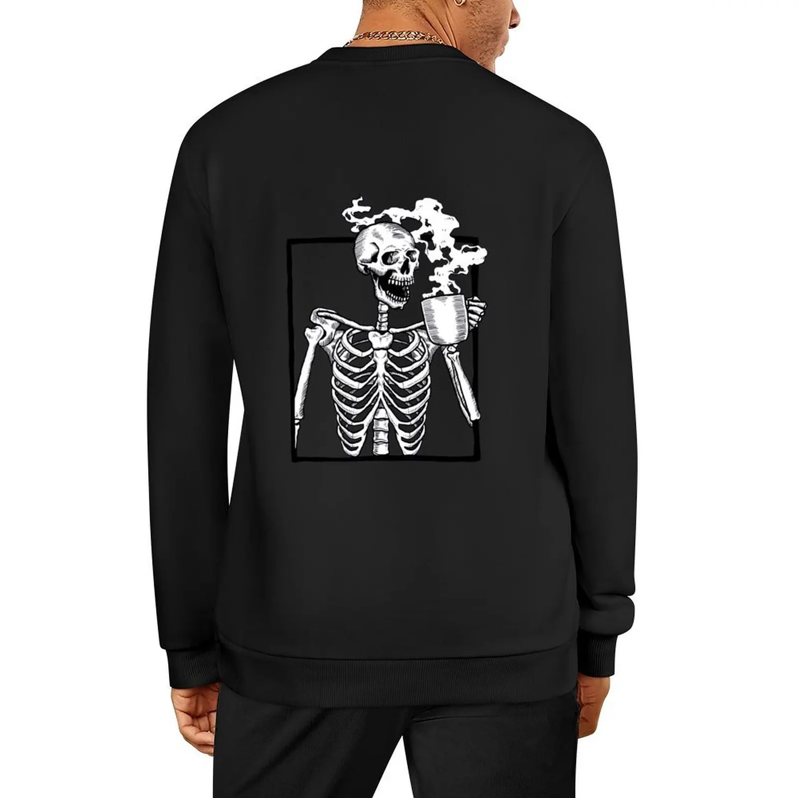

halloween skeleton drinking coffee funny Pullover tracksuit men graphic t shirts men men's coat blouse new sweatshirts