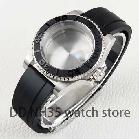 요트 마스터 NH35 NH36 무브먼트 용 40mm NH35 케이스 28.5mm 다이얼 사파이어 고무 스트랩 서브 시계 케이스 316L 스틸 방수