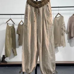 2022 New Arrival Spring Autumn Women All-matched Cotton Linen Ankle-length Pants Casual Loose Elastic Waist Harem Pants P239