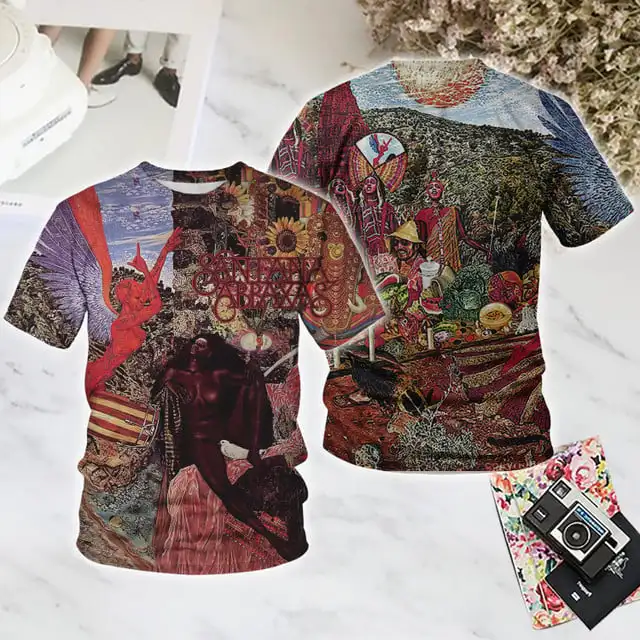 جديد سانتانا روك 2025 جولة ثلاثية الأبعاد تي شيرت مطبوع موضة الرجال النساء الهيب هوب الاتجاه قصيرة الأكمام تيز الصيف المتضخم للجنسين الشارع الشهير #2