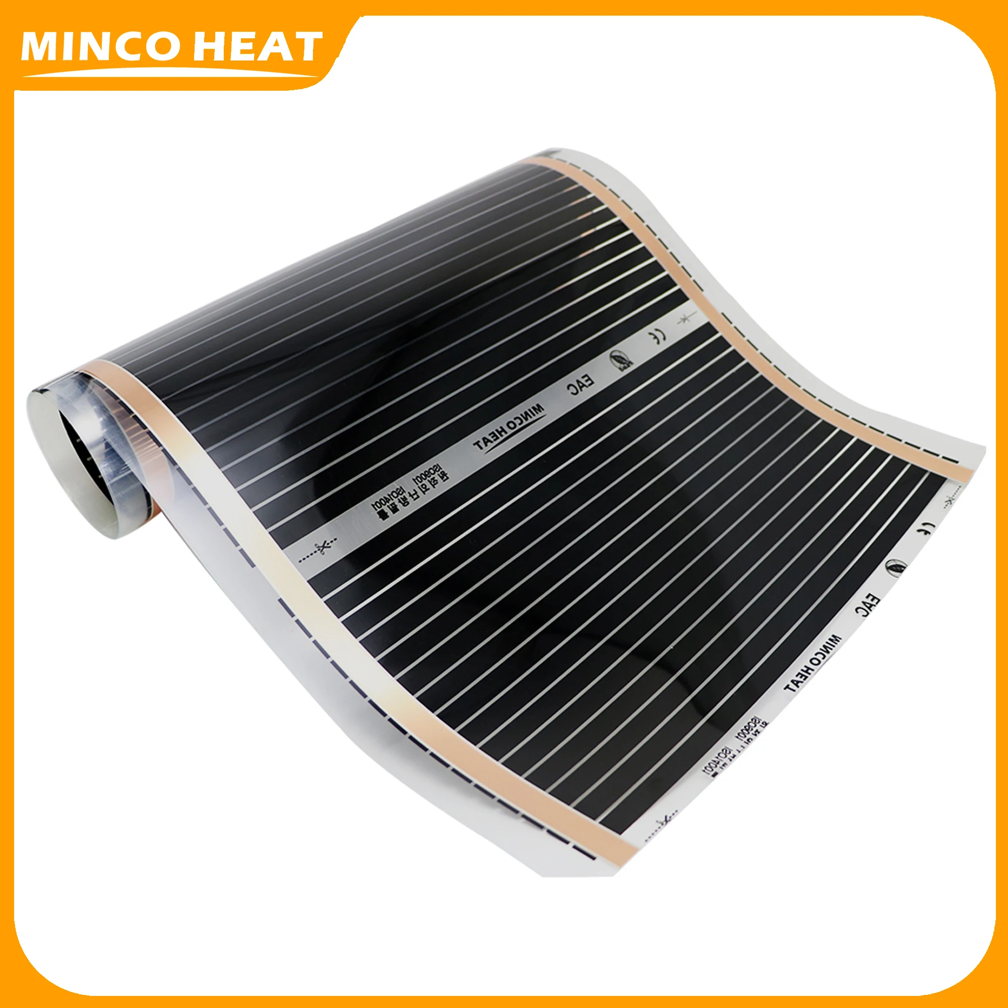 Minco Heat  heating Film AC 220V 80w/m2 50cm Width Infrared Energy Saving  Electric Warm Floor System Under Floor Warm Mat