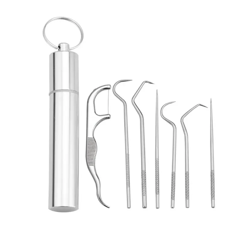 Stainless Steel Toothpick Set Teeth Tartar Cleaning Tools Portable Dental Floss Reusable Dental Floss Oral Hygiene Care