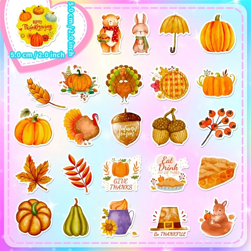 10/30/50PCS Cartoon Autumn Pumpkin PVC Sticker Aesthetic Color Decoration Scrapbooking Stationery School Supplies for Kids