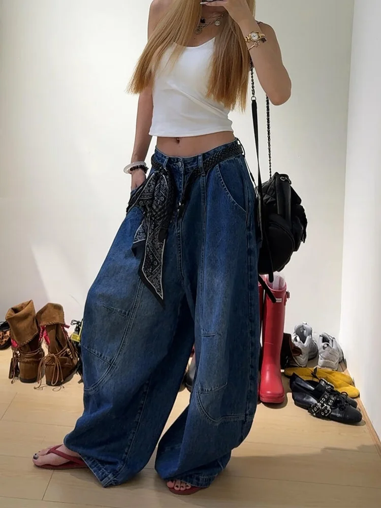 جينز نسائي عالي الخصر مستقيم الساق واسع الساق جينز نسائي ريترو أمريكي Sle Knife للسيدات بمقاسات كبيرة على شكل كمثرى #2