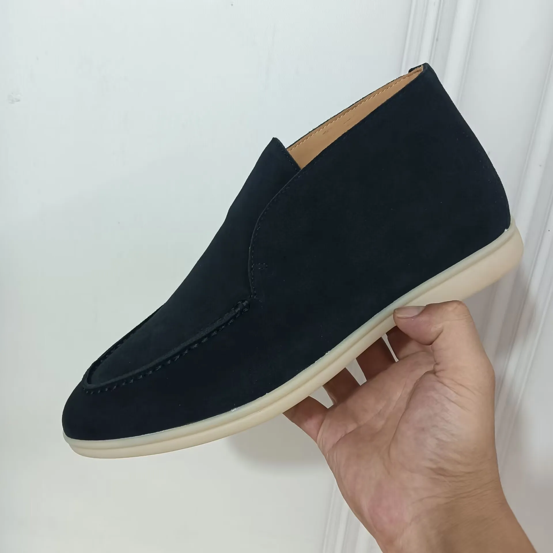 للجنسين عالية أنبوب المتسكعون أحذية رجالية عادية جميع الجلود الحقيقية المشي أحذية نسائية حذاء الكاحل جلد البقر المدبوغ #5