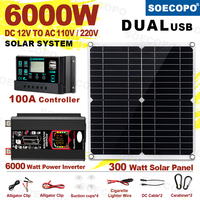 SOECOPO 6000W Solar System DC12V to AC110V 220V 100A MPPT Controller 300W Panel Inverter for Home RV Camping Power Backup CE FCC