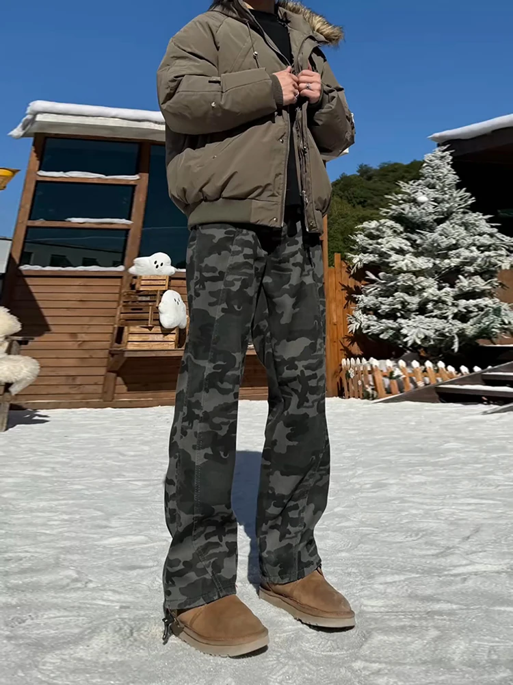 

Мужские джинсы American Sle с камуфляжным принтом, на флисовой подкладке, прямого кроя, рабочие брюки, джинсы Cleanfit Bootcut для осени и зимы