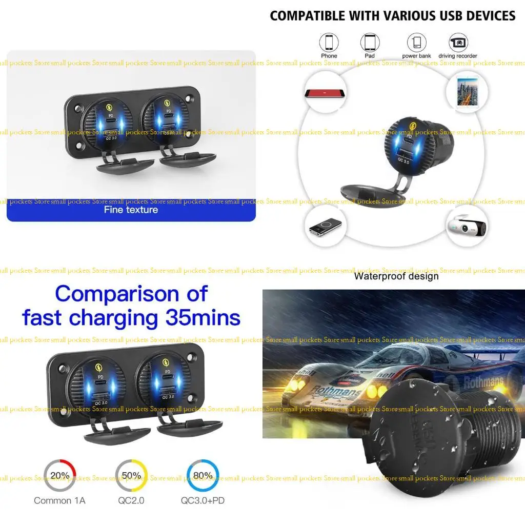 

R1WD Multi-purposes Dual QC3.0 USB Fast for Auto,Motor, 12V/24V Vehicles 18w Output Type C Pd Fast Adapter