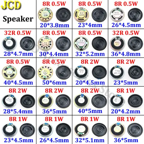 JCD 1 pezzo 8 32 ohm 0.5W 1W 2W Altoparlante a tromba 32R 8R 0.5/1/2W Diametro 20mm 23mm 26mm 28mm 30mm 32mm 36mm 40mm 50mm Altoparlante