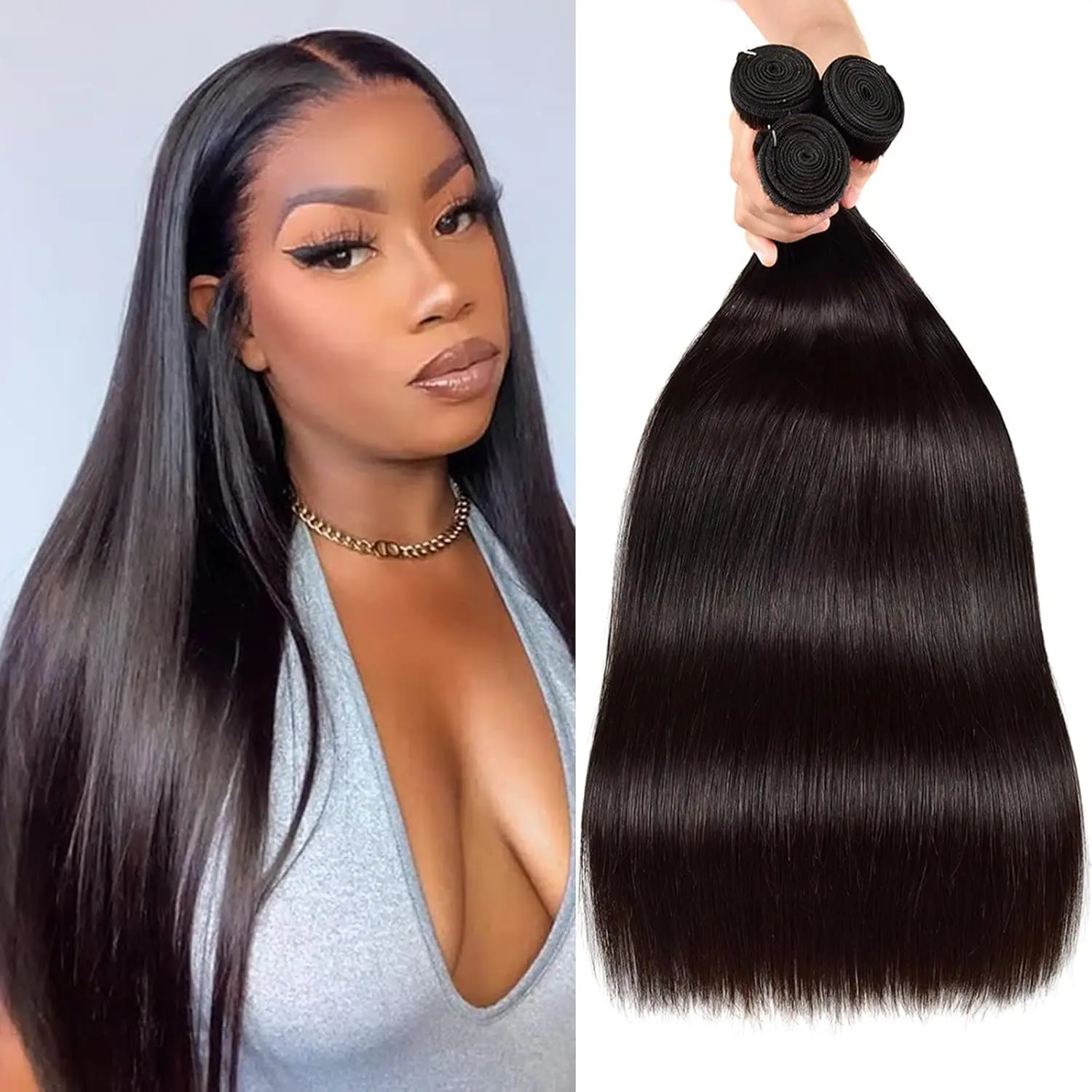 10A Human Hair Bundles Brazilian Straight Hair Bundles 24 26 26 Inch 100% Unprocessed Straight Human Hair