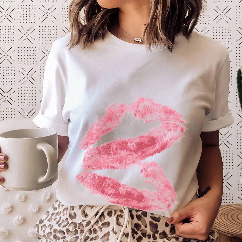 

Ленивый стиль, футболка с графическим принтом губ, женская одежда унисекс, летняя шикарная повседневная футболка оверсайз из 100% хлопка с короткими рукавами