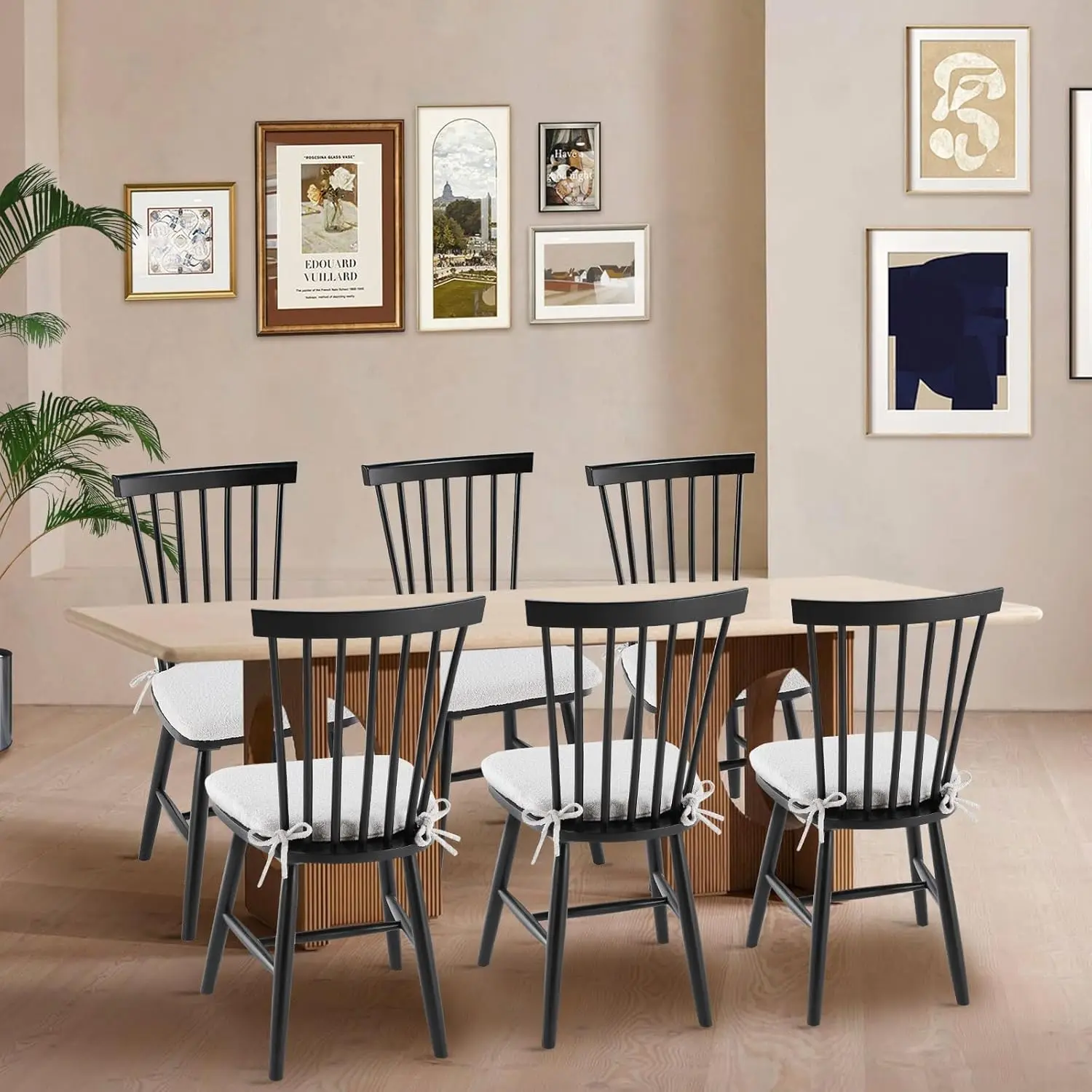 Windsor Dining Chairs Set of 6 Kitchen Dining Chairs with Spindle Back Wood Farmhouse Dining Chairs for Dining Room Black