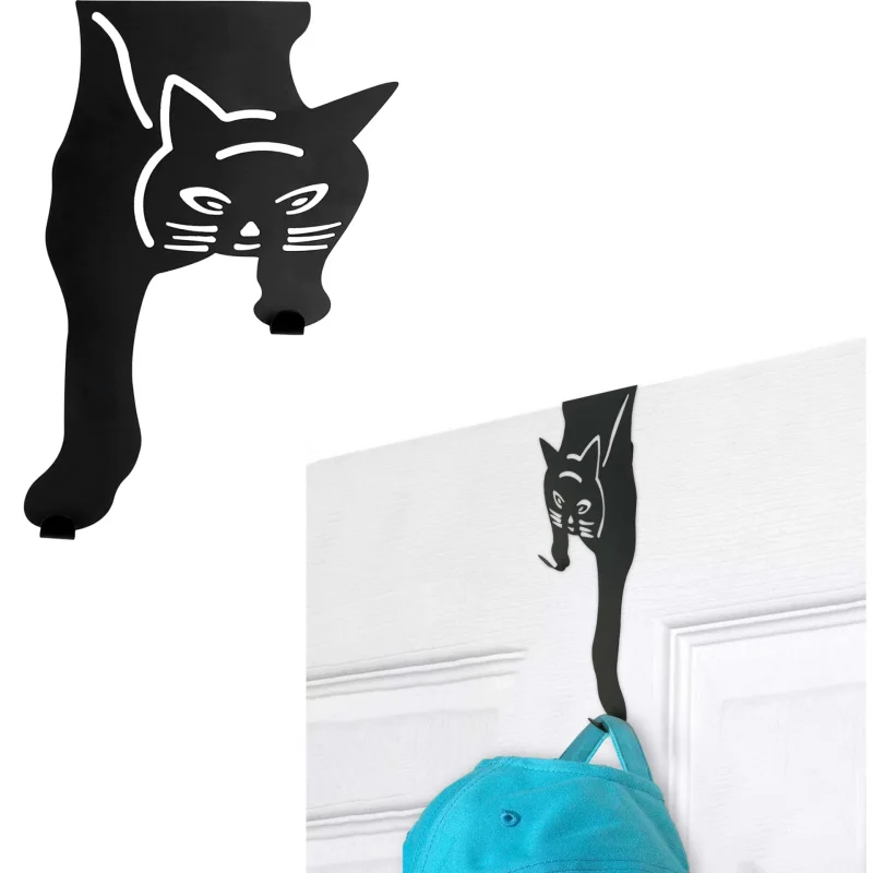 Creative Black Door Hanger Hook Cat-shaped, More - Easy to Install, Rust-Free Iron Over Door Organizer for  Bathroom, Closet