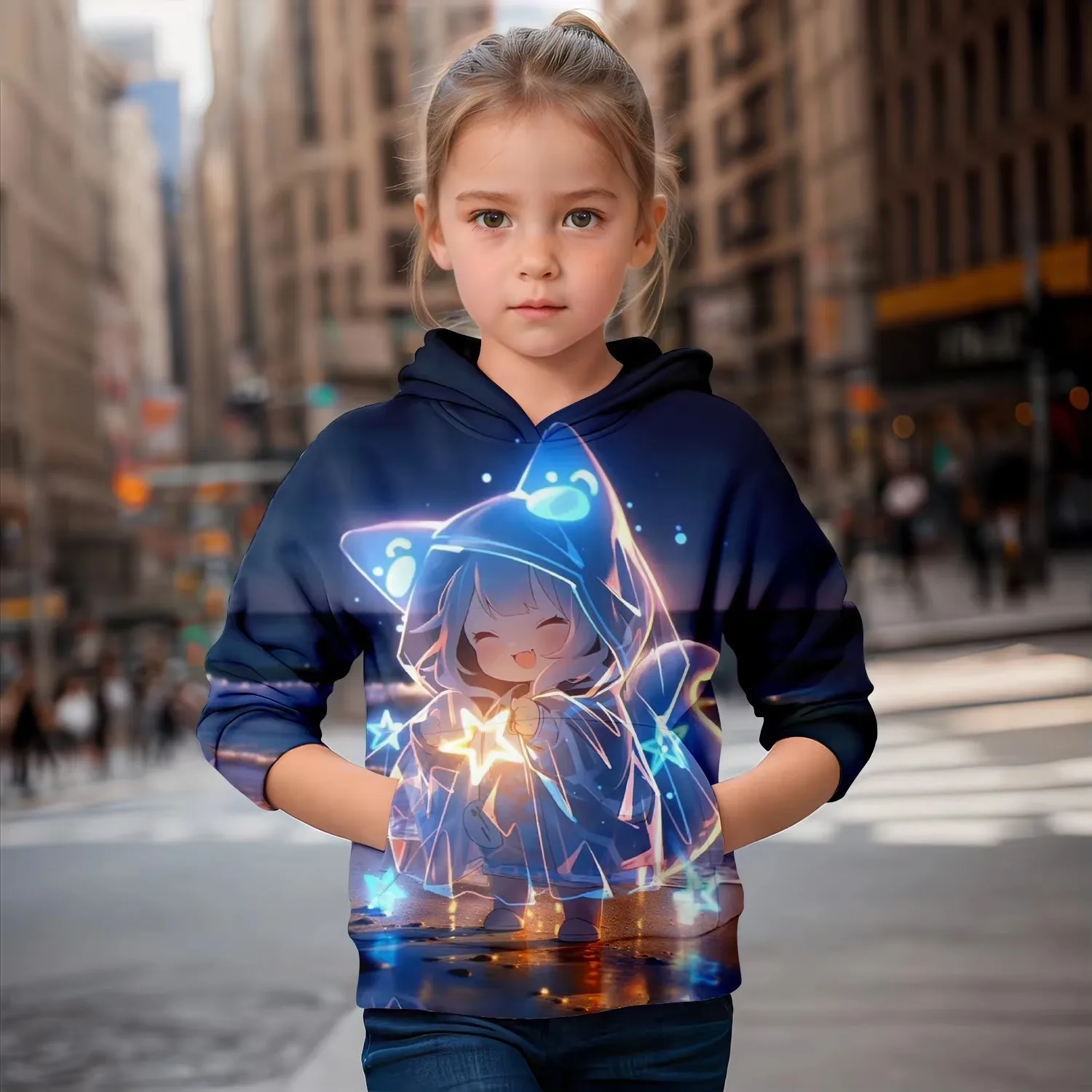 

Y2k Girl Cartoon Princess Hoodie Top Long Sleeve 3D Digital Printing Kawaii Crew Neck Children Autumn and Winter Warm and Cute