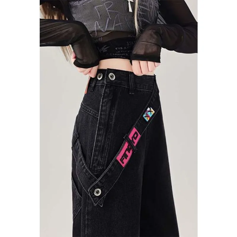 신상 여성 그라데이션 컬러 청바지 사이드 지퍼 가을 겨울 와이드 레그 팬츠 여성 레트로 하이웨이스트 데님 스트레이트 팬츠