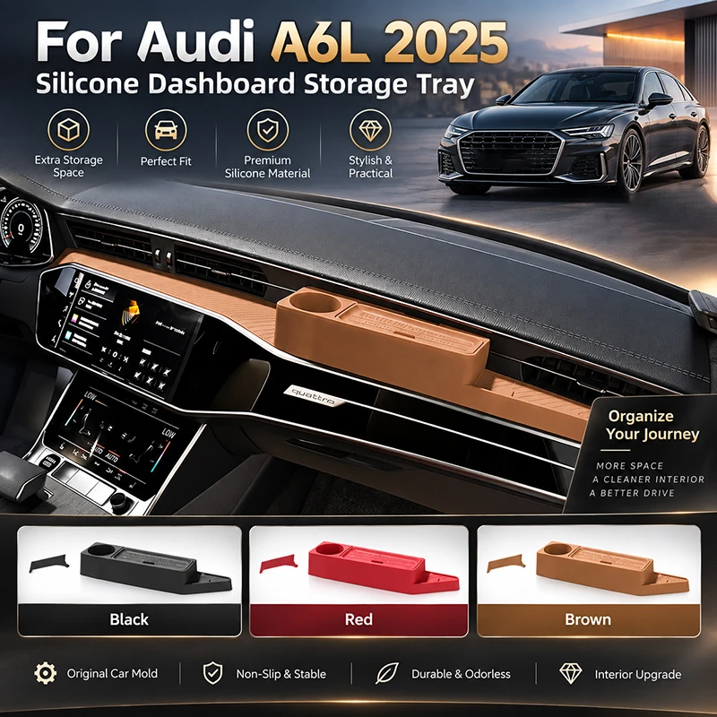 For Audi A6L 2025 Car Dashboard Storage Box Center Console Organizer Tray with Cup Holder Phone Holder Storage Car Accessories