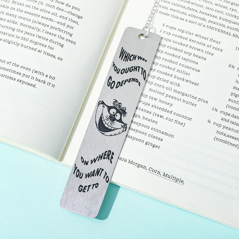 Cheshire Cat Metal Bookmark with Chain Inspirational Book Mark for Literature Fan Home Reading Book Club Christmas Birthday Gift