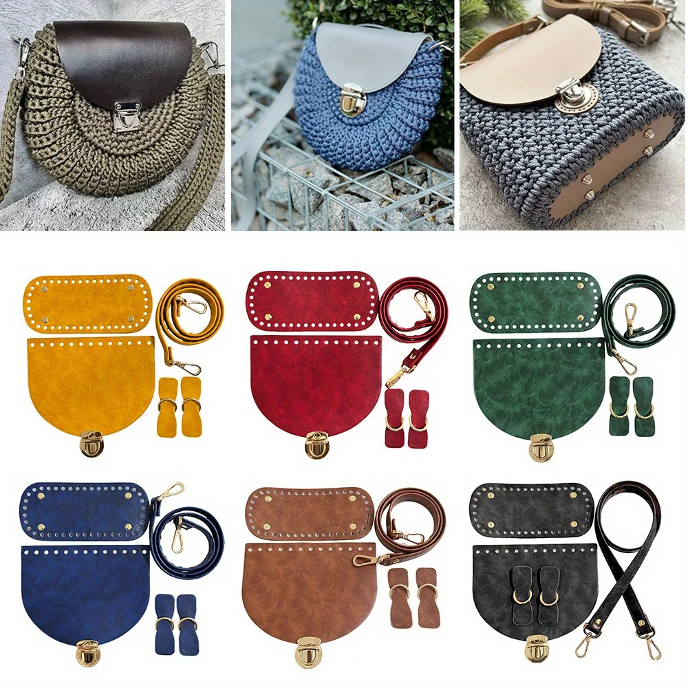 

Fashion1Set Accessories for Handbags 5pcs DIY Crochet Bag Kit Handmade Bag Bottom New DIY Faux Leather Bag Strap for Making Bags