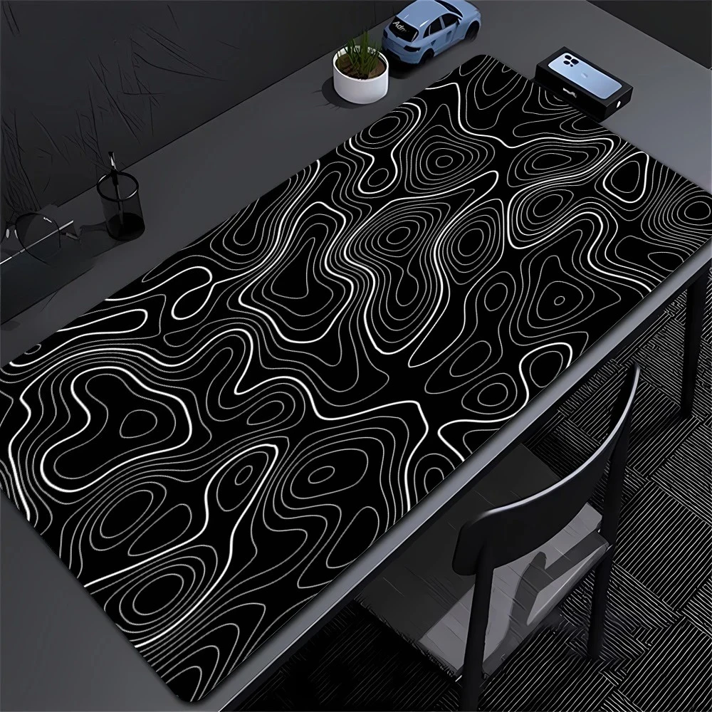 Black and White Strata Liquid Leather Mousepad Large Abstract Mouse Pad Gaming Deskmat with Lockedge Office Non-slip Desk Pad