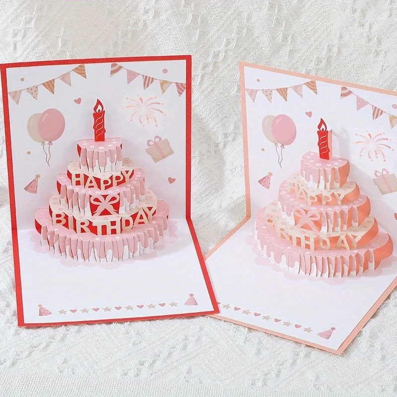 1-teilige Geburtstags-Grußkarte im 3D-Kuchen-Design mit farbenfrohem und niedlichem Pop-Up-Stil, perfekt für Geschenke und inklusive Umschlag. – Detail 7