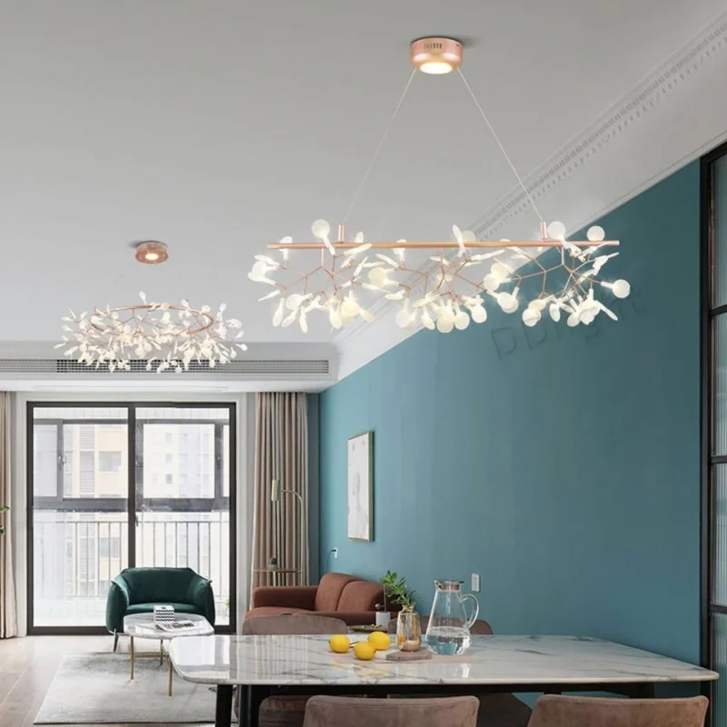 Nordic Hanging Living Room Chandelier Modern Kitchen Firefly Led Ceiling Pendant Lamp Branch Round Luxury Chandelier Lighting