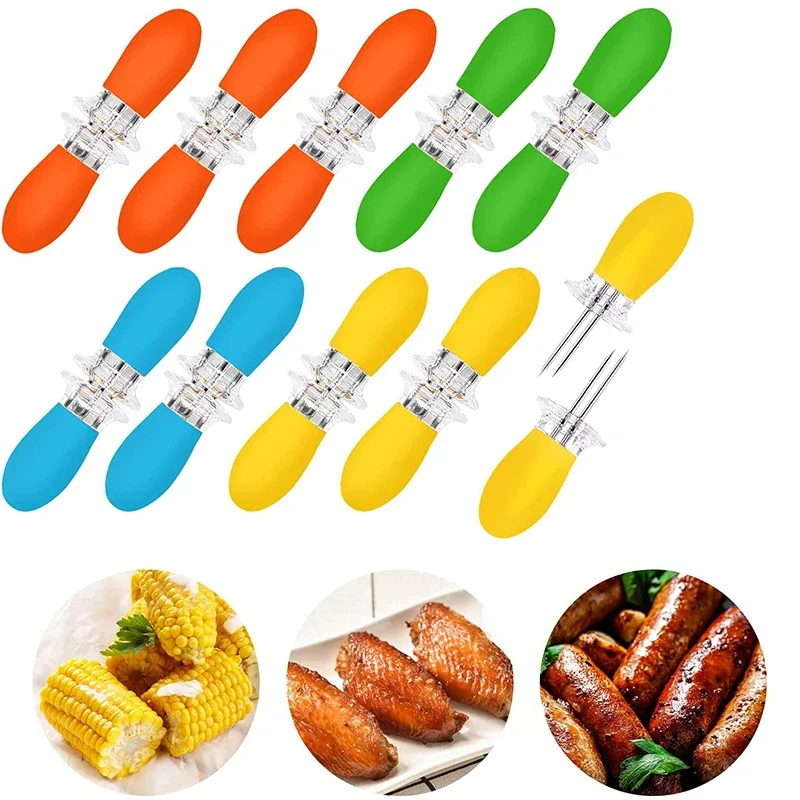 Stainless Steel Corn Holders Design Corn Cob Holders BBQ Forks Skewers Corn on The Cob Cooking Parties Camping Interlocking Tool