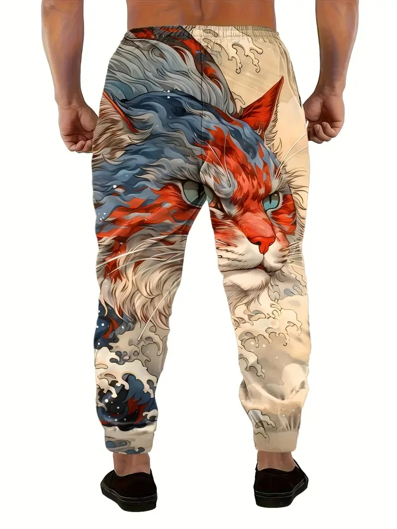 الرجال ركض فضفاض القط ونسيم البحر ثلاثية الأبعاد الطباعة تناسب Sweatpants عادية رياضة رياضة الجري السراويل مرونة الخصر الرباط جيب
