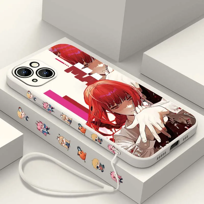 

Anime Chain Saw Man For Apple iPhone 16 15 14 13 12 11 XR XS X Pro Max Plus Liquid Left Rope Soft Cover Phone Case