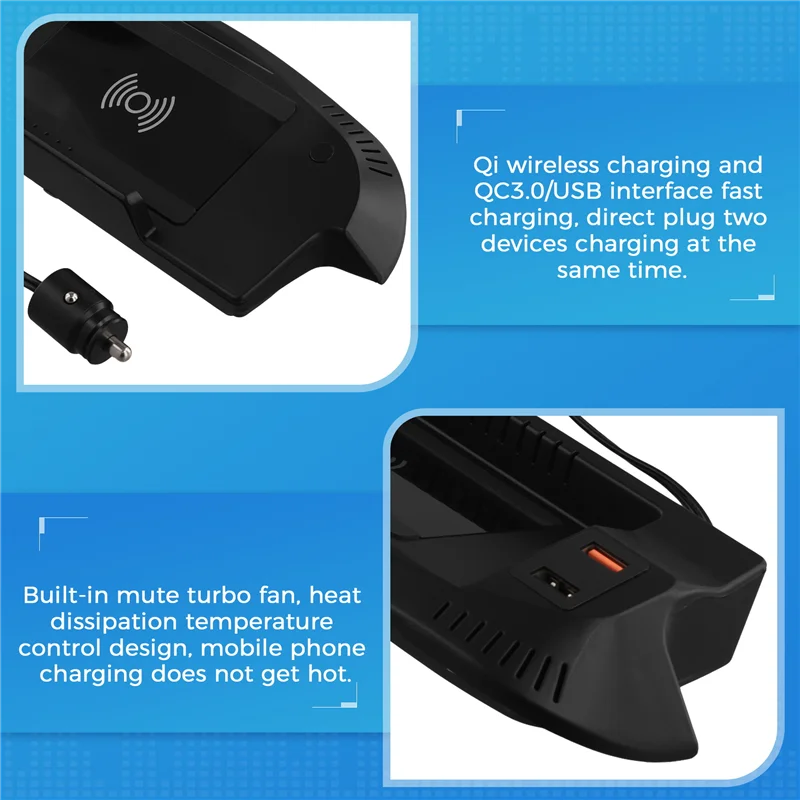 

15W Qi Car Wireless Charger Quick For Ford Mustang GT 2015 2016-2021 Fast Phone Charging Plate Interior Modification