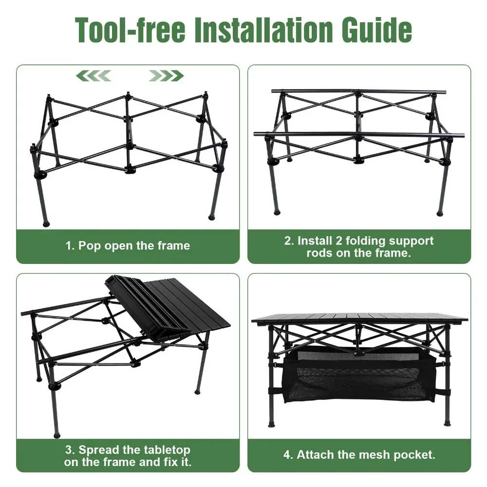 Stół kempingowy na zewnątrz Przenośny stół kempingowy na piknik z siatkową torbą Stół ogrodowy Lekki, regulowany stół kempingowy