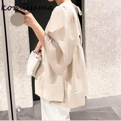 Komiyama O-neck Long Sleeves Blusas Mujer Japanese Back Lace Up Shirts Blouses Loose Casual Camisas 2024 Spring Shirt Tops