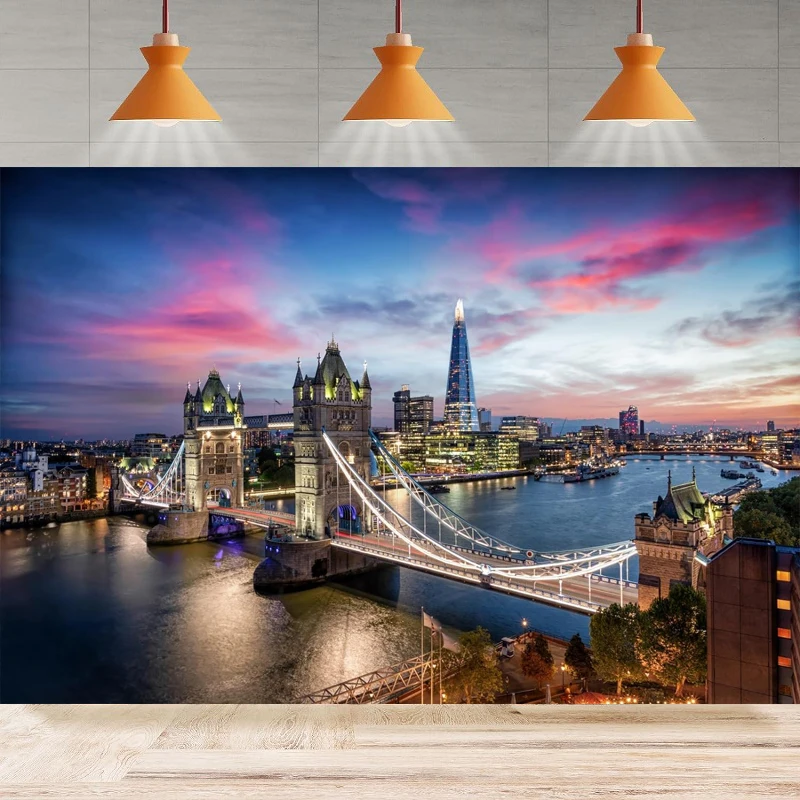 London Thames River Photography Backdrop Tower Bridge Skyline Sunset London Scenery Background For Europe Travel Party Decor