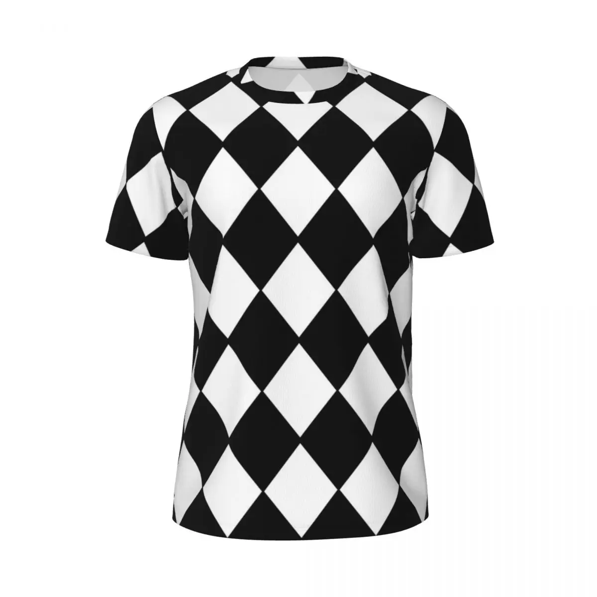 Check Print T Shirt Men Black and White Contrast Streetwear Sports T-Shirts Quick-drying Summer Harajuku Tees Oversize Tops