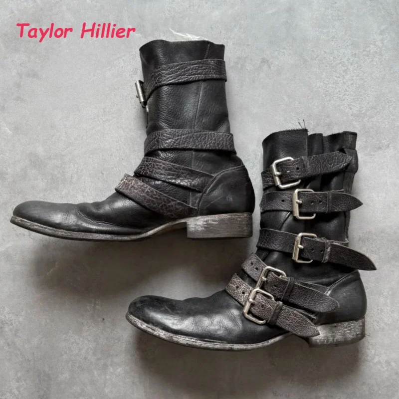 

Platform Zipper Ruched Short Boots Punk Women's Motorcycle Shoes Round Toe Vintage Leather Harness Belt Buckle Ankle 2026 New